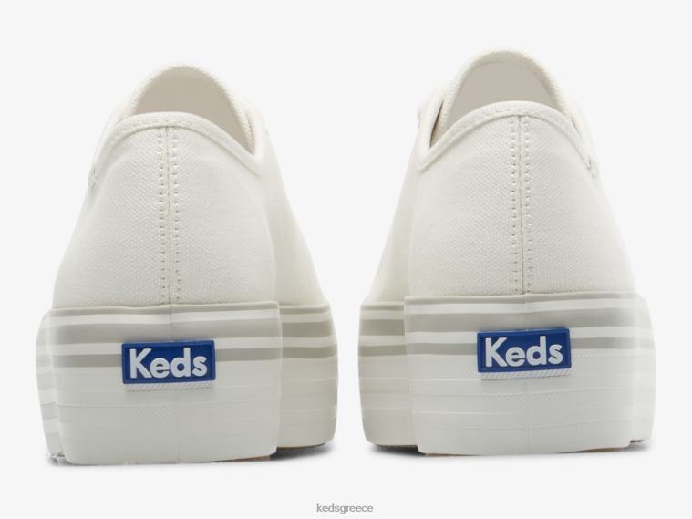 γρ Keds γυναίκες Τριπλό πάνινο πάνινο παπούτσια με ρίγες από καμβά λευκό γκρι 26TJX183 είδη υπόδησης