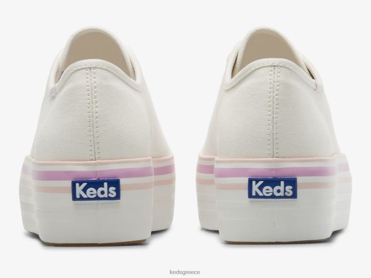 γρ Keds γυναίκες Τριπλό πάνινο πάνινο παπούτσια με ρίγες από καμβά λευκό λιλά 26TJX184 είδη υπόδησης