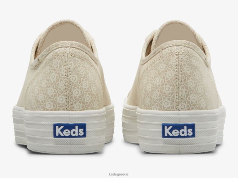 γρ Keds γυναίκες floral στάμπα πάνινα παπούτσια τριπλό kick καμβά μαύρισμα λευκό 26TJX185 είδη υπόδησης