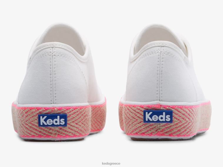 γρ Keds γυναίκες τριπλό λάκτισμα καμβά από γιούτα foxing sneaker λευκό νέον ροζ 26TJX167 είδη υπόδησης