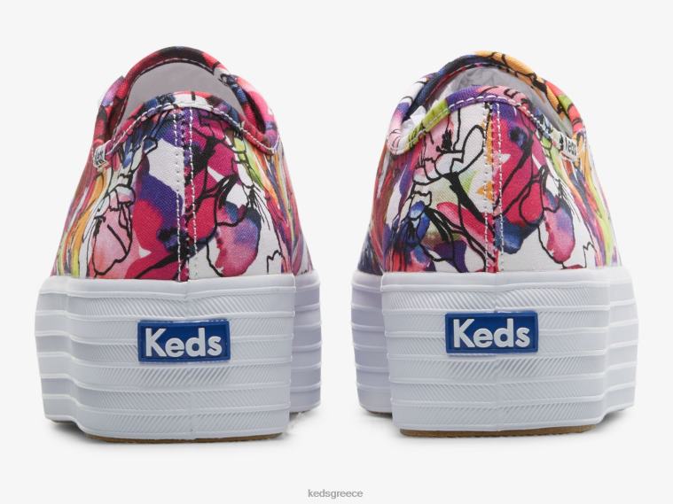 γρ Keds γυναίκες τριπλό λουλουδάτο sneaker ακουαρέλα λευκό μωβ 26TJX162 είδη υπόδησης