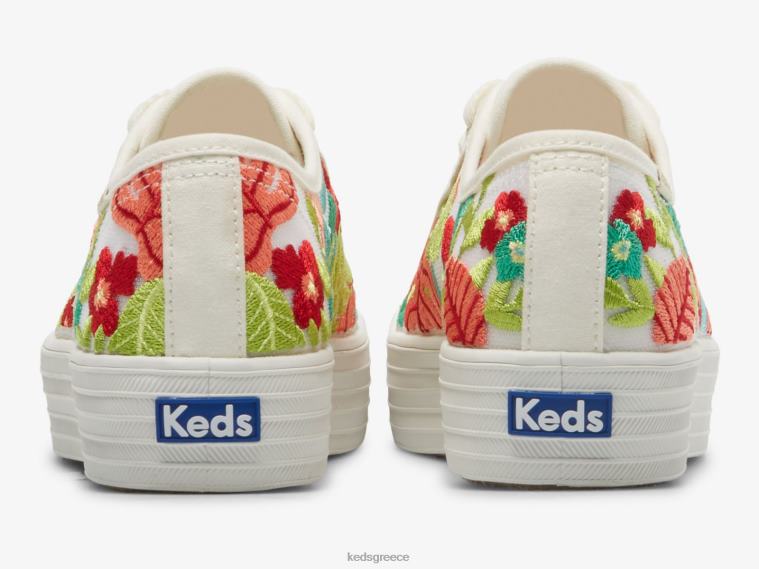 γρ Keds γυναίκες sneaker με τροπικό κέντημα τριπλό kick λευκό κοράλλι 26TJX152 είδη υπόδησης